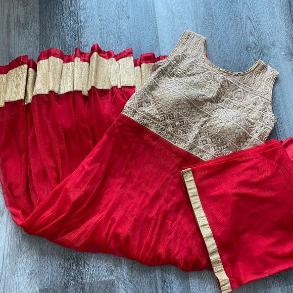 NEW Red/Gold Anarkali Dress - salwar, sleeveless, ready to ship, S/M - Picture 1 of 4